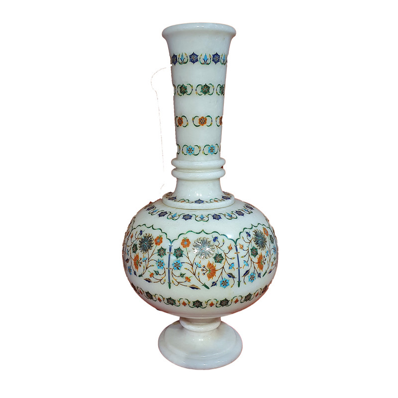 Marble Vase With Semi Precious Stone Inlay Size 18 Inch