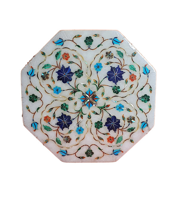Marble Box With Semi Precious Stone Inlay Work Size 6x6 Inch