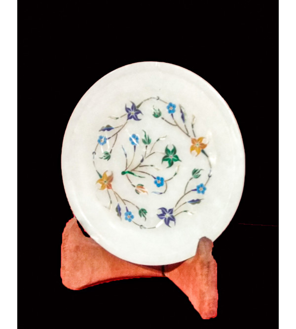 Marble Plate with Semi-Precious Stone Inlay Work Size 5 Inch