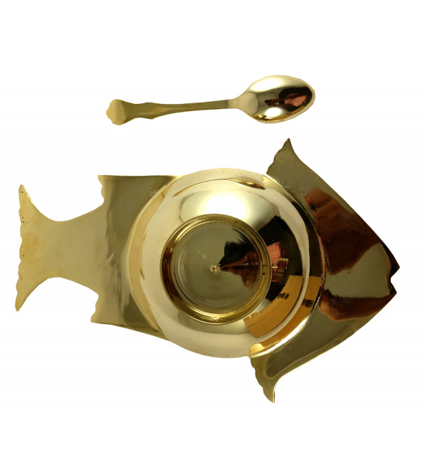 HANDICRAFT BRASS FRUIT FISH DISH 10 INCH GOLD PLATED 