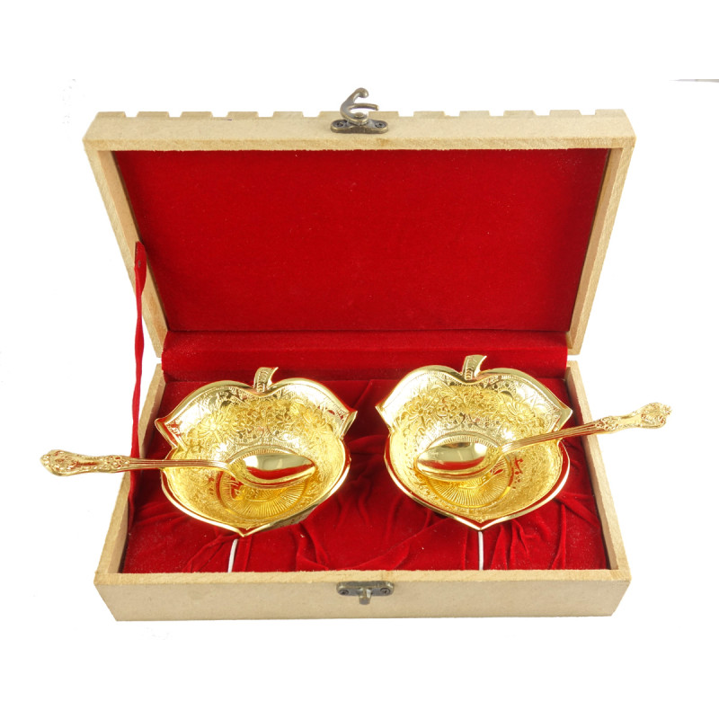 HANDICRAFT BRASS BOWL SET GOLD PLATED 4 INCH 