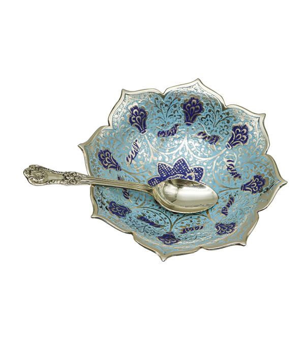 Fruit Bowl with Enamel Work in Brass – 2 Pieces Set (5 Inch)