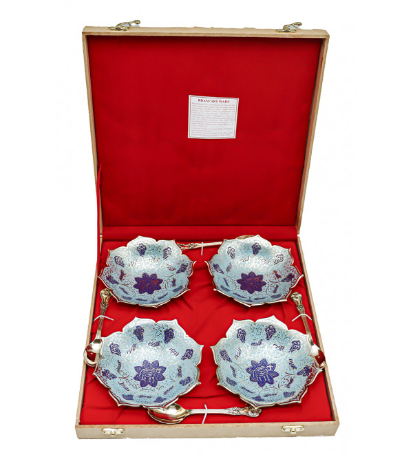 Fruit Bowl with Enamel Work in Brass – 8 Pieces Set (4 Inch)