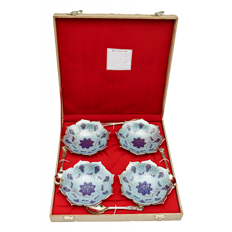 Fruit Bowl with Enamel Work in Brass – 8 Pieces Set (4 Inch)