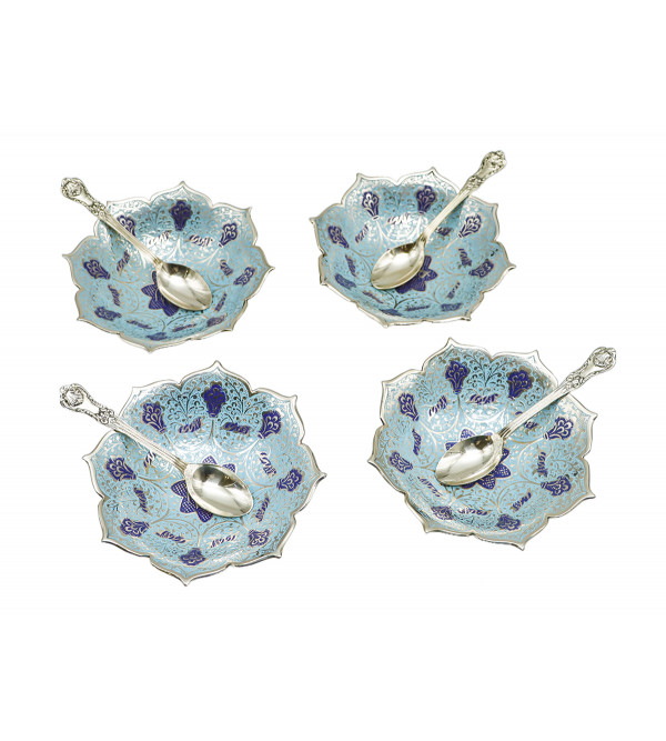 Fruit Bowl with Enamel Work in Brass – 8 Pieces Set (4 Inch)