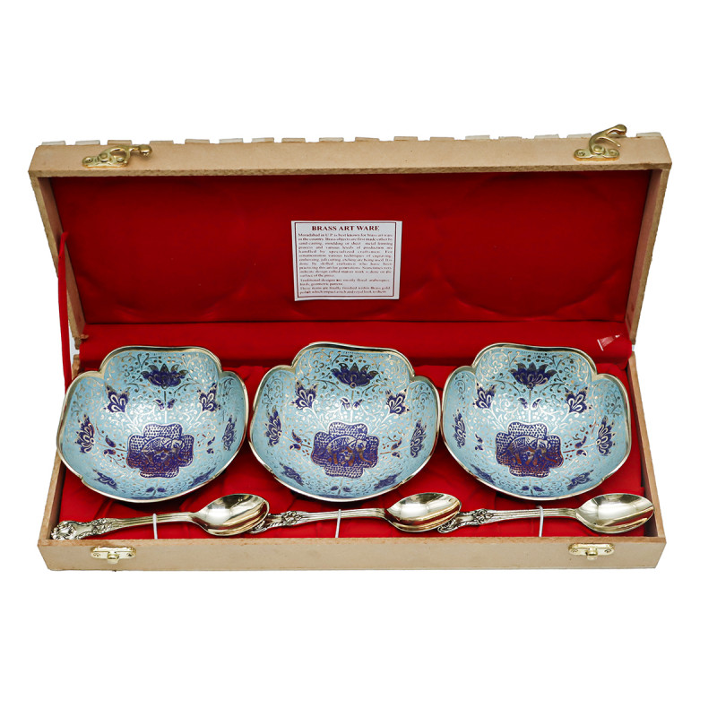 Fruit Bowl with Enamel Work in Brass – 6 Pieces Set (4 Inch)