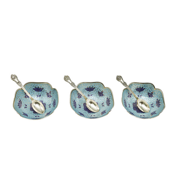 Fruit Bowl with Enamel Work in Brass – 6 Pieces Set (4 Inch)