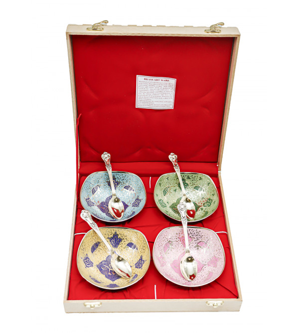 Fruit Bowl with Enamel Work in Brass – 8 Pieces Set (5 Inch)