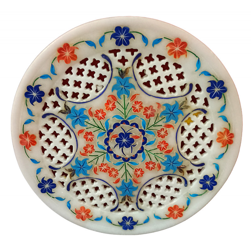 Marble Plate With Jali Work 6 Inch