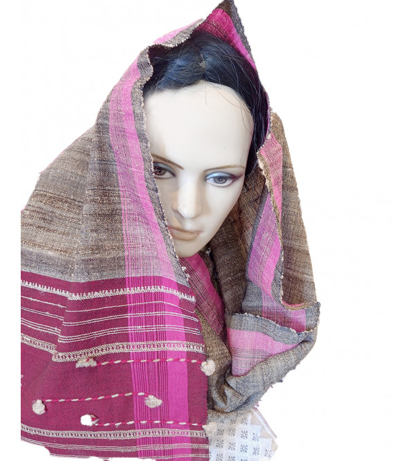 Silk Wool Hand Woven Stole From Kashmir Size,28X80 Inch