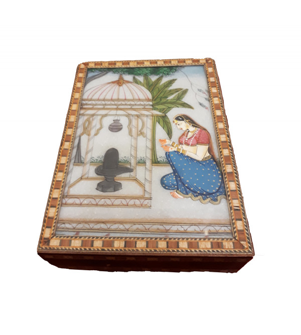 WOODEN BOX MARBLE PAINTING  JEWELLERY 5 X 7 X 2 INCH