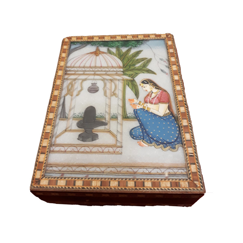 WOODEN BOX MARBLE PAINTING  JEWELLERY 5 X 7 X 2 INCH