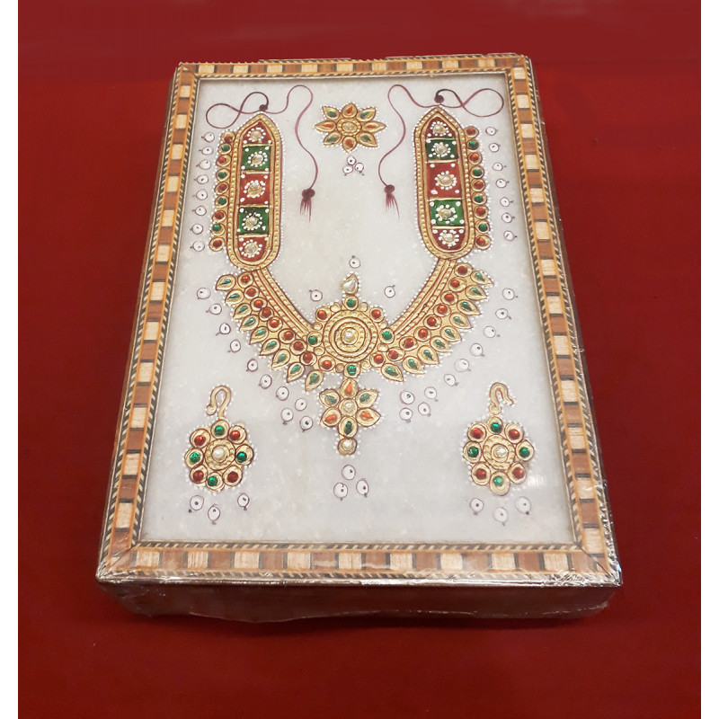 WOODEN BOX MARBLE PAINTING  JEWELLERY 5 X 7 X 2 INCH