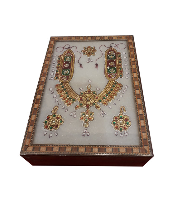 WOODEN 5 X 7 X 2  INCH BOX MARBLE PAINTING  JEWELLERY