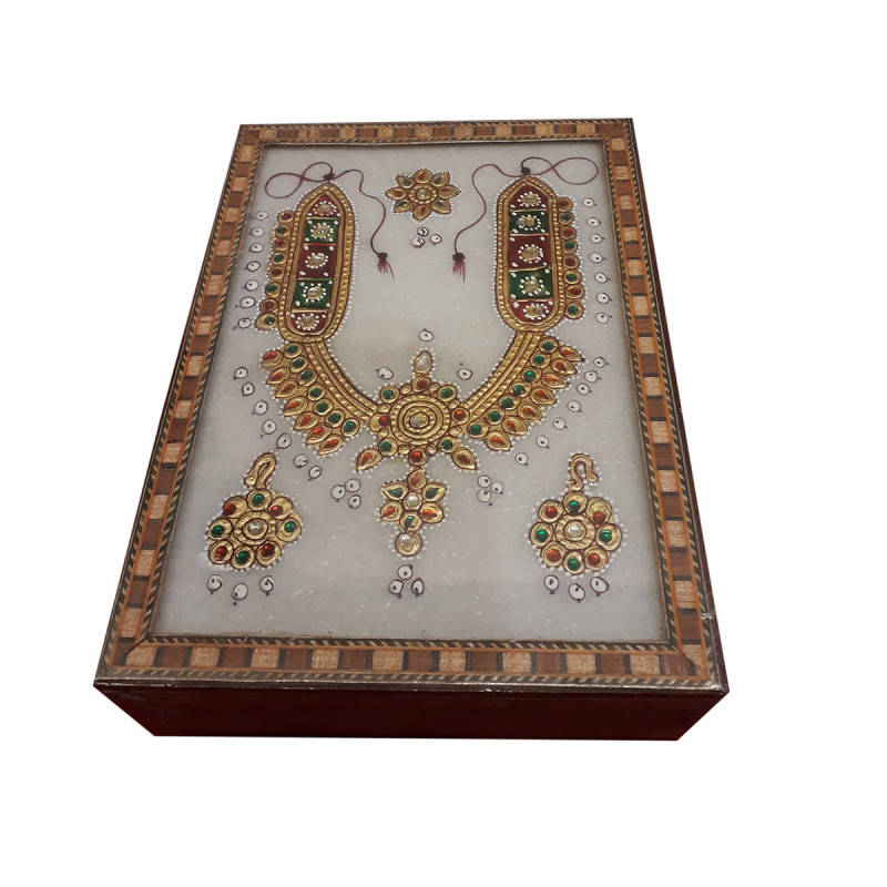 WOODEN 5 X 7 X 2  INCH BOX MARBLE PAINTING  JEWELLERY