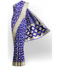 Lucknow Chikan Silk Saree Buti Jaal Embroidery