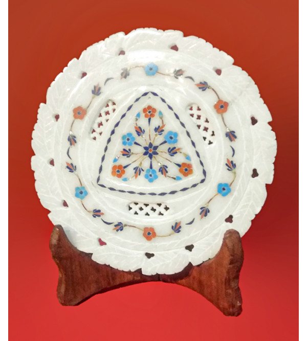Alabaster Plate With Semi-Precious Stone Inlay Work Size 6 Inch