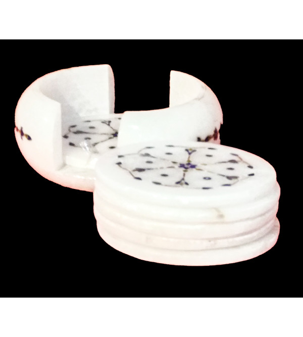 Alabaster Coaster Set Of 6 Pcs With Semi Precious Stone Inlay Work Size 3.5 Inch