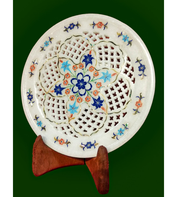 Marble Plate With Semi-Precious Stone Inlay Work Size 7 Inch