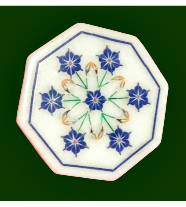 Marble Tile With Semi Precious Stone Inlay Work Size 4 Inch