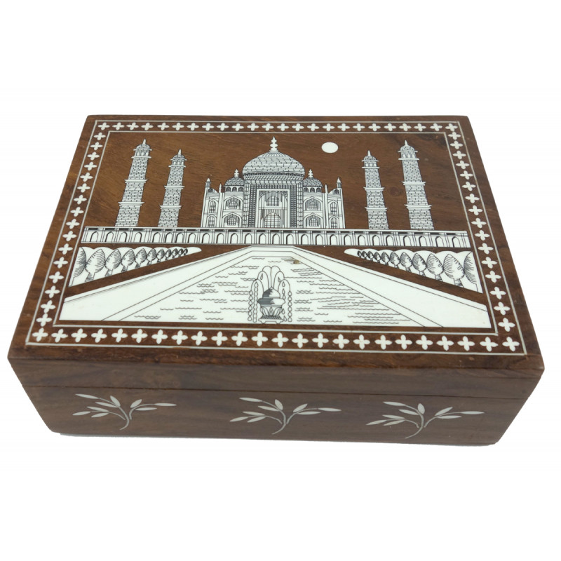 HANDICRAFT WOODEN ACRYLIC INLAY WORK JEWELRY BOX (7X5 INCH) SHEESHAM WOOD