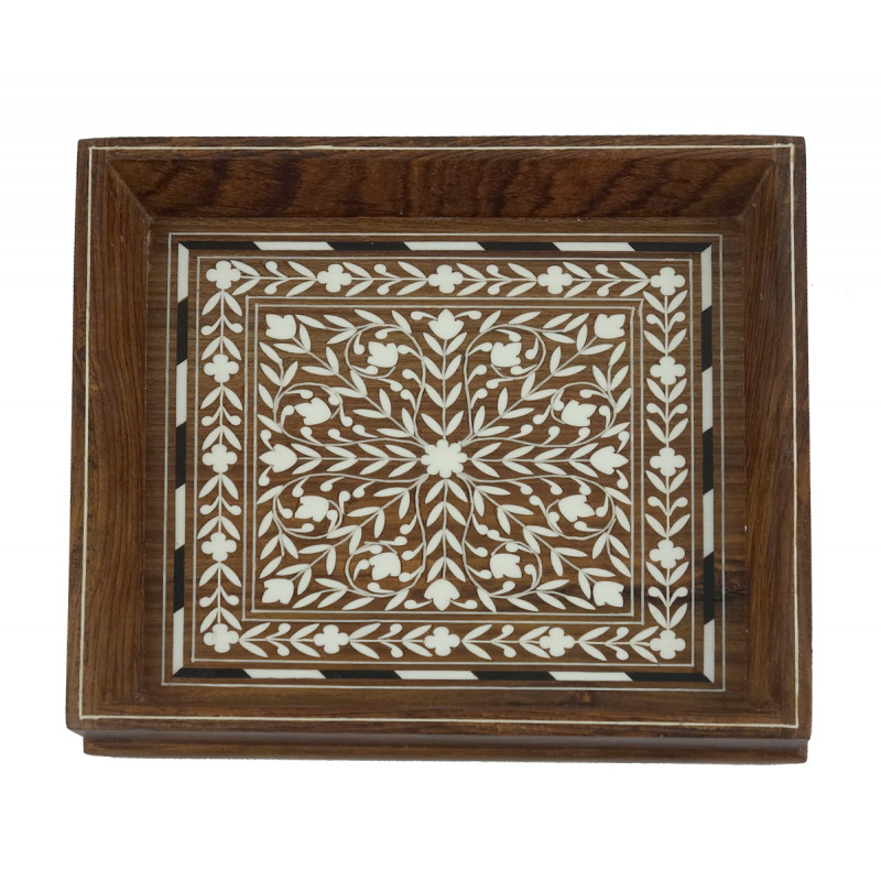 HANDICRAFT WOODEN ACRYLIC INLAY WORK TRAY SQUARE SHAPE 8X8 INCH