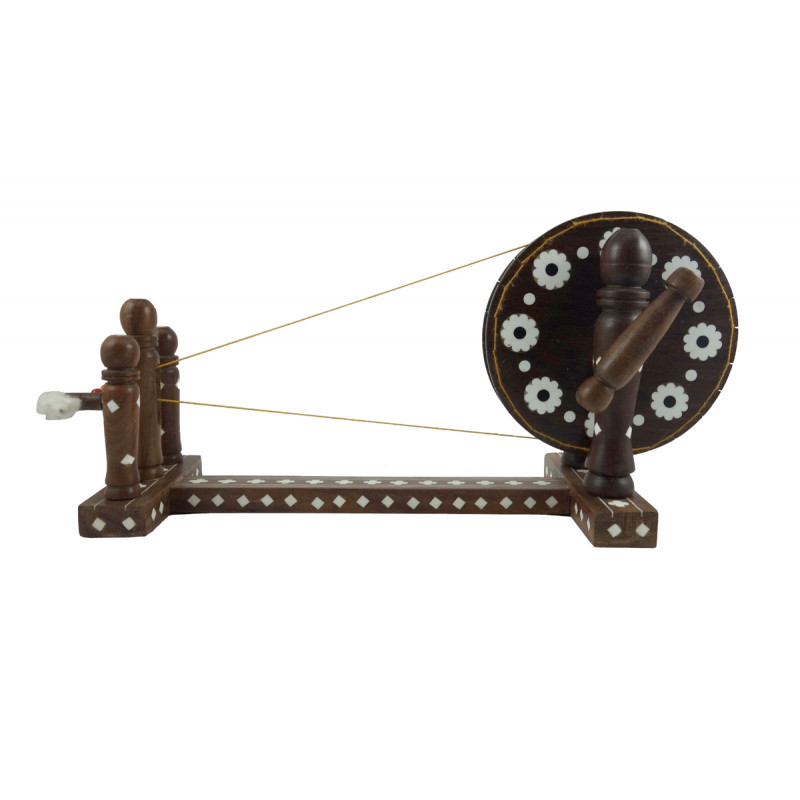 Sheesham Wood Handcrafted Spinning Wheel ( Charkha ) with Acrylic Inlay Work