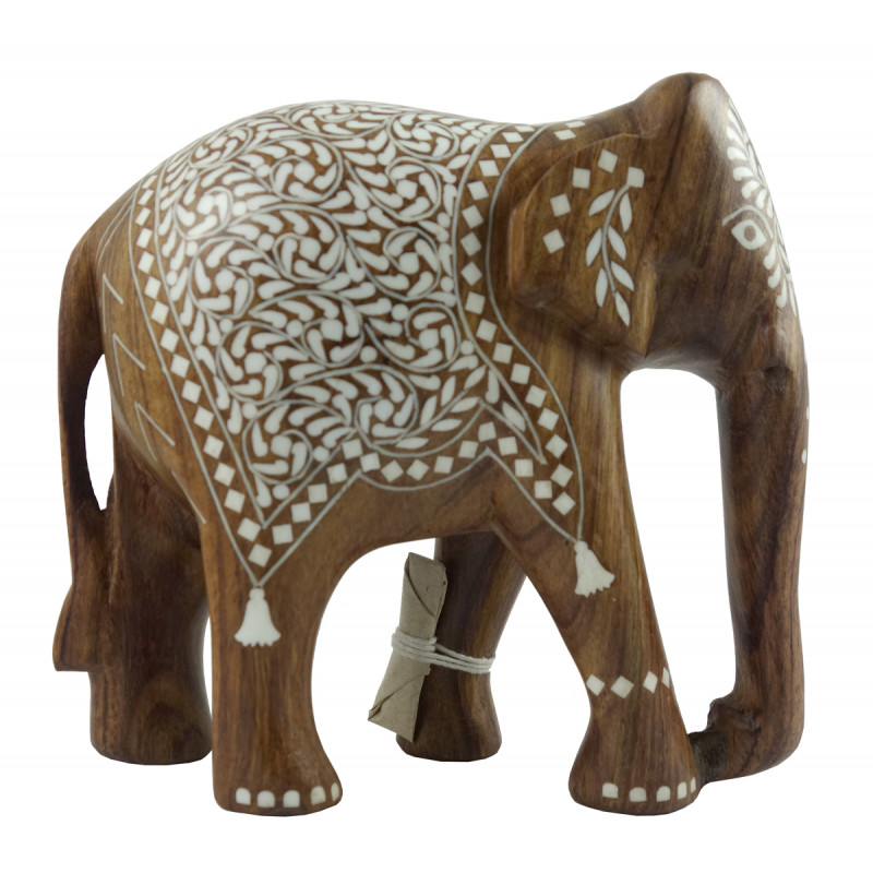 Sheesham Wood Handcrafted Elephant with Acrylic Inlay Work