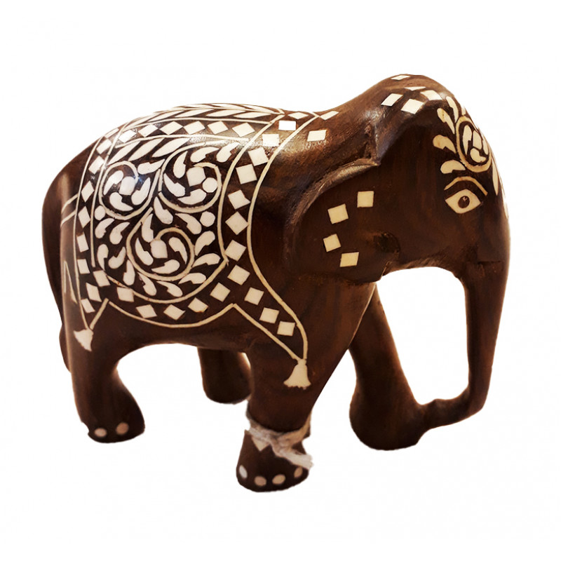 Sheesham Wood Handcrafted Elephant with Acrylic Inlay Work and Carpet Design