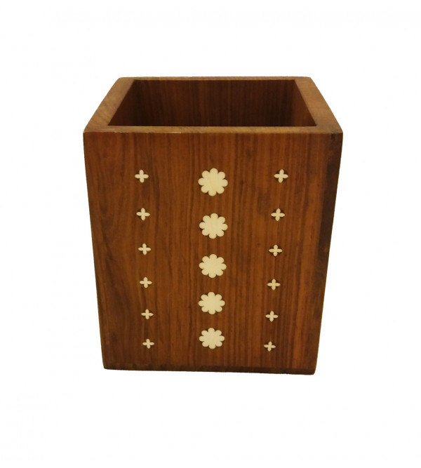 Sheesham Wood Handcrafted Pen Stand with Acrylic Inlay Work   