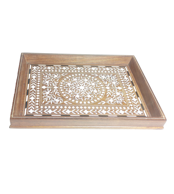 Sheesham Wood Handcrafted Tray with Acrylic Inlay Work