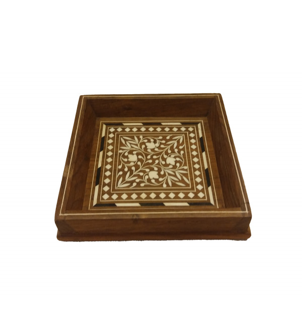 Sheesham Wood Handcrafted Square Shaped Tray with Acrylic Inlay Work
