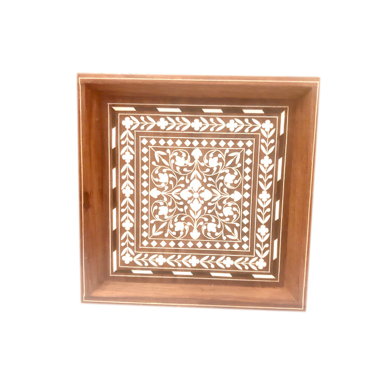 INLAID SQUARE TRAY FULL WORK  8 INCHX8 INCH