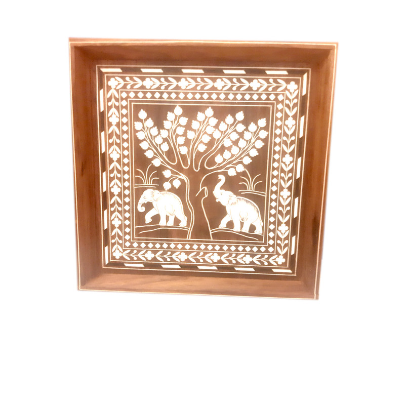 INLAID SQUARE TRAY FULL WORK  10 INCHX10 INCH