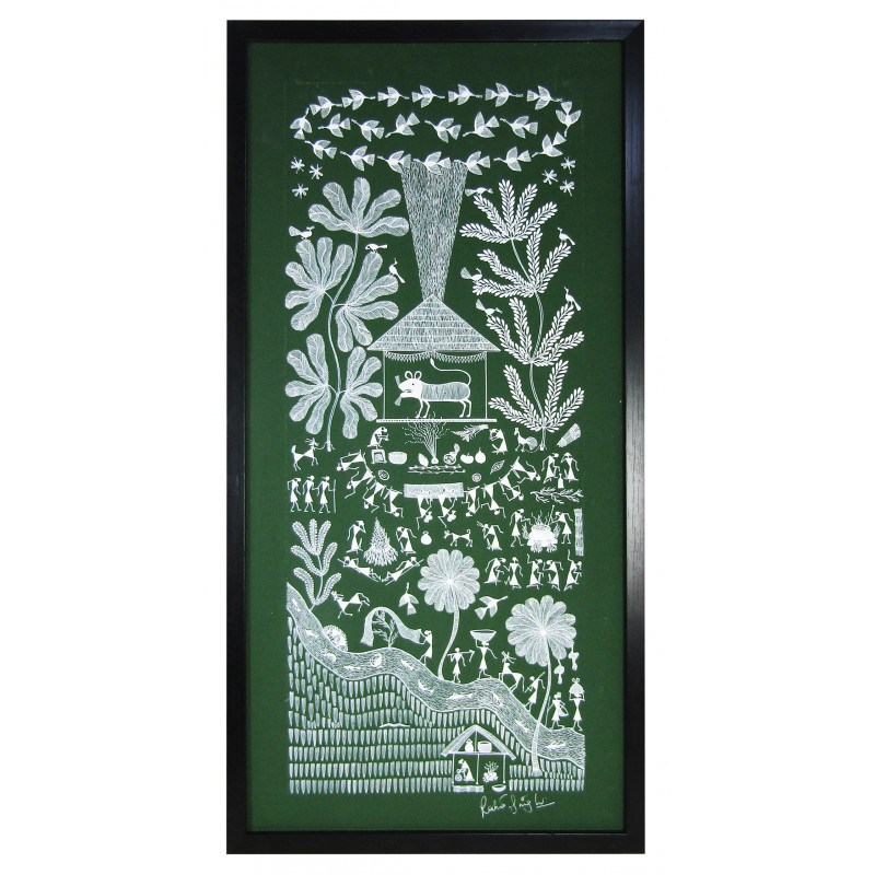 Warli Painting With Framed Size 12x24 Inch