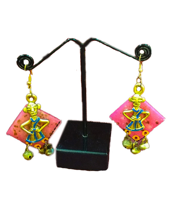 Dhokra Brass Round Face Coconut Earrings 
